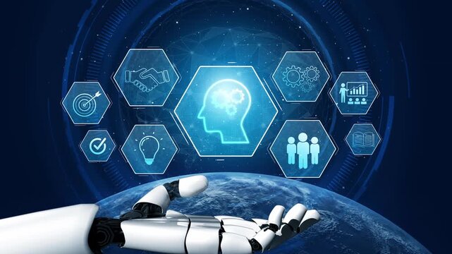 AI or human-driven skill acquisition and training with icons of knowledge, goals, task management, and system optimization Marrow