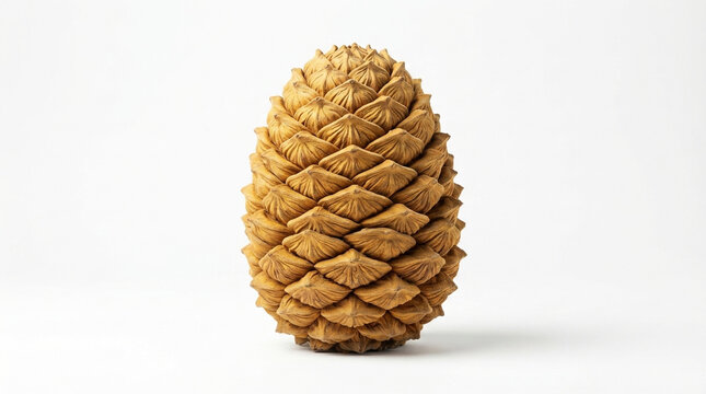 Golden Sugar Pine Cone - Dried Conifer Cone with Closed Scales on White Background