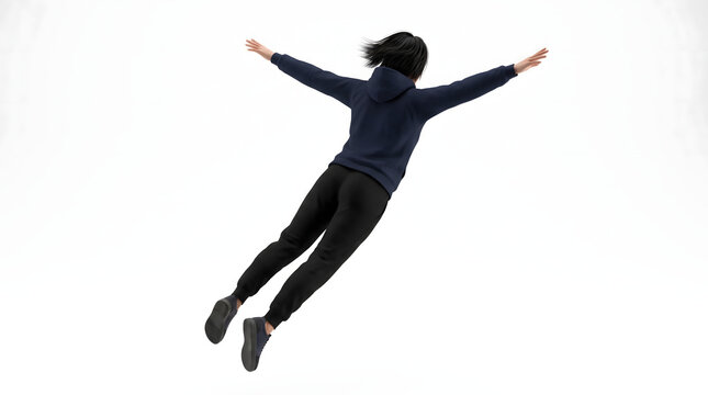 Woman in Hoodie Falling Backwards with Outstretched Arms