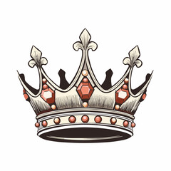 Hand drawn vintage royal crown with red rubies and fleur de lis details for monarchy emblem © muh