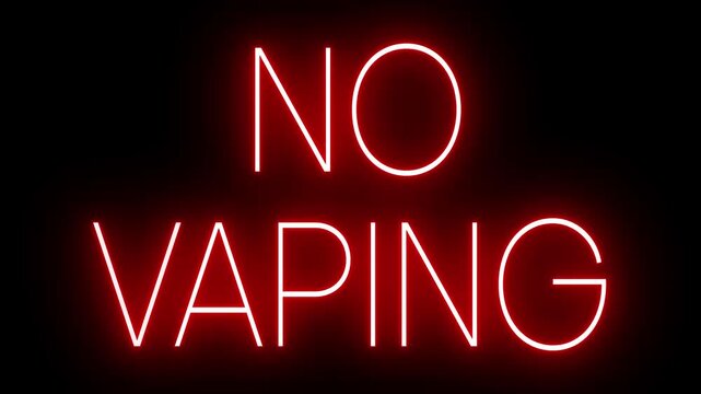 Red Neon NO VAPING Sign Flickering on Black Background
