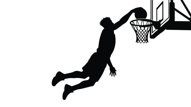 Basketball Player Slam Dunking Hoop Silhouette Vector Illustration for Sports Tournament and Athletic Concept