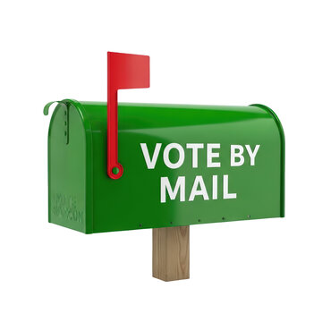 Green mailbox with vote by mail.