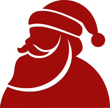 Red Silhouette of Santa Claus Profile with Beard and Christmas Hat