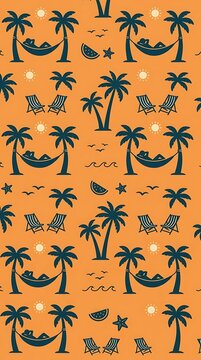 Summer beach vacation pattern with palm trees and hammocks