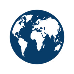 Fototapeta premium Solid blue world map globe circle icon.