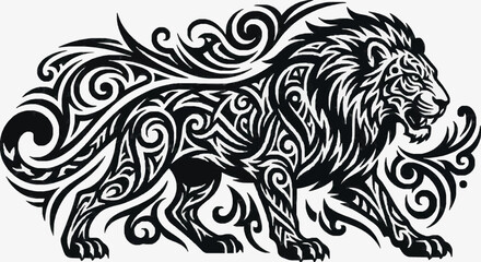 Obraz premium Elegant Lion Artwork with Intricate Patterns.