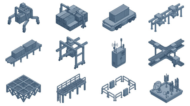 Isometric Industrial Machinery and Structural Designs Collection.