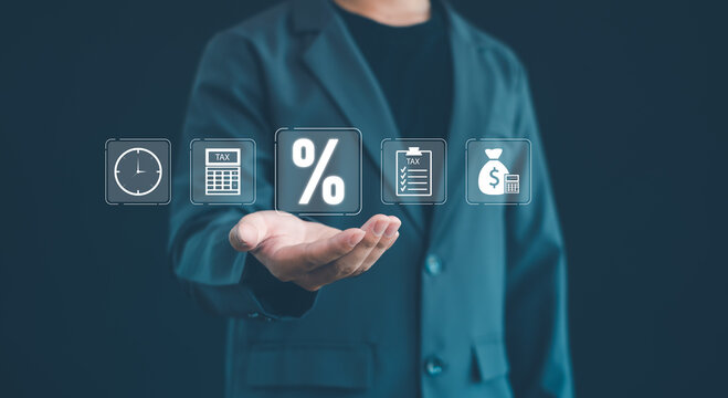 Digital tax planning and financial compliance concept with online tax calculation, business accounting, tax management, payment processing, fiscal strategy and corporate finance.