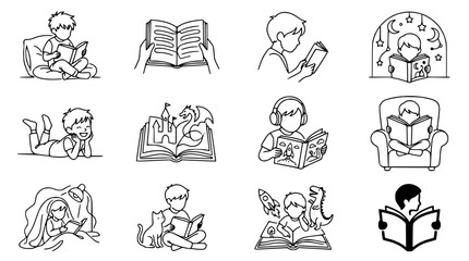 Children Reading Books: Diverse Scenes of Imagination and Learning