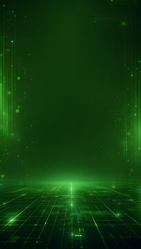 Abstract Green Digital Technology Background with Glowing Data Lines and Futuristic Network Pattern Design Illustration