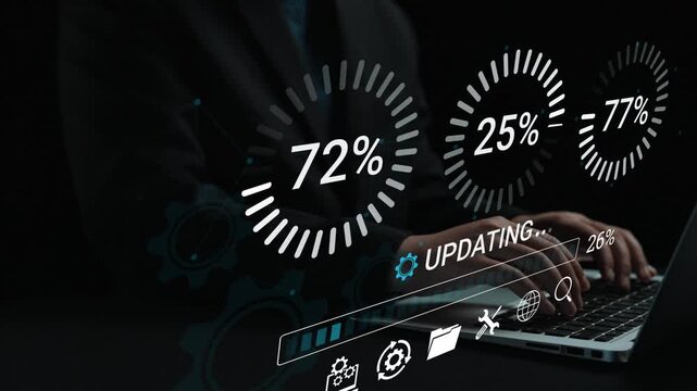 Data Progress Visualization on Laptop Screen with Updating Status and Percentage Indicators in Dark Environment for Technology and Business Concepts. Entropy.