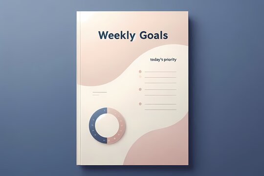 A planner-style cover with weekly goals and a Todays Priority checklist printed upfront, Ai generated image