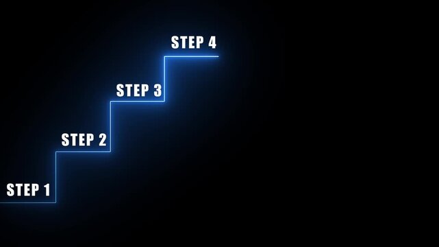 Step by Step Performance and Improvement Concept, Step 1 Step 2 Step 3 step 4 Growth Process Animation 4k video 