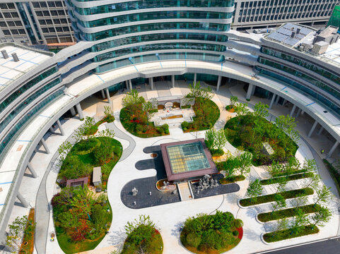 Wuhan Modern Circular Building Aerial View with Green Courtyard