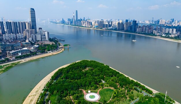 Aerial View of Yangtze and Han River Confluence, Wuhan Hanyang