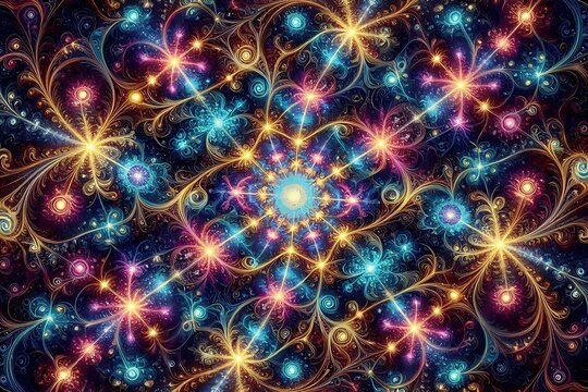 A fractal geometry explosion of colorful mandelbrot sets and spiraling Fibonacci sequences, Ai generated image