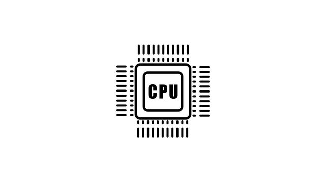 CPU Microchip Icon on white Background central processing unit processor Technology CPU background. Pulses and signals from the chip propagate through the motherboard. 4k