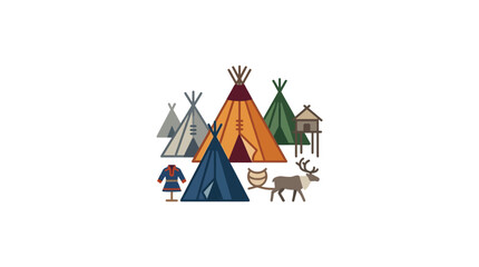 Indigenous camp with tipi and reindeer illustration. © Opal