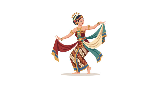 Indonesian dancer performing with colorful shawl and batik.