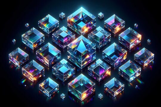 A crystalline lattice of salt and diamond under polarized light, Ai generated image