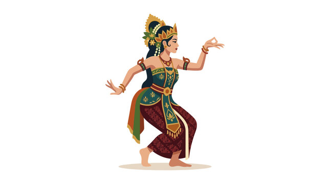 Indonesian female dancer in green and red traditional wear.