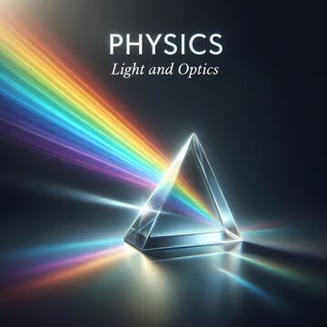 A physics cover with a prism splitting white light into a full rainbow spectrum, Ai generated image