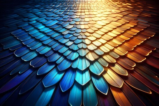 A macroscopic butterfly wing scale pattern resembling an intricate architectural tile roof, Ai generated image