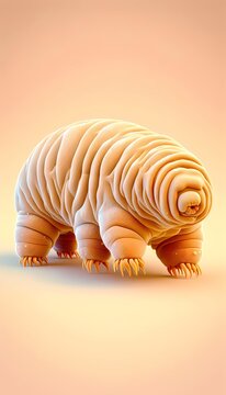 A tardigrade water bear shown as an eight-legged microscopic creature in a soft warm palette, Ai generated image