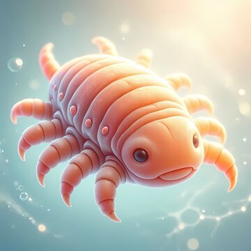 A tardigrade water bear shown as an eight-legged microscopic creature in a soft warm palette, Ai generated image