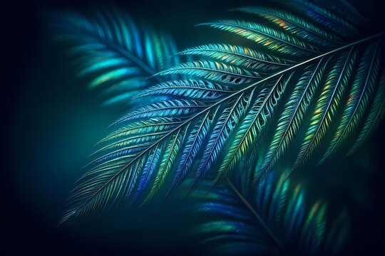 A peacock feather microstructure creating structural blue-green iridescence without pigments, Ai generated image