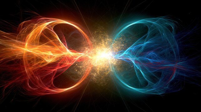 Abstract fiery and icy energy clash in space. Perfect for fantasy.
