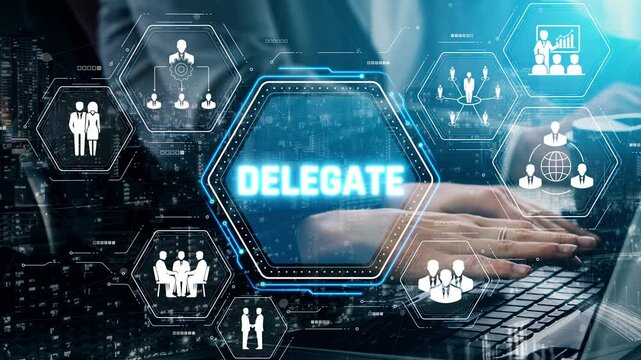 Digital Workspace Concept for Delegation and Team Collaboration in Modern Business with Hands on Laptop in Night Cityscape Background Sigmoid