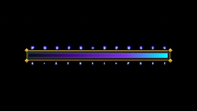 Fantasy RPG loading bar animation featuring magical rune frame and glowing energy fill. Perfect for medieval games, RPG interfaces, cinematic intros, and fantasy-themed motion graphics.