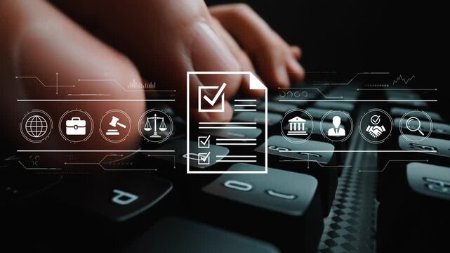 Digital Transformation of Legal Processes with Technology and Data Analysis under Keyboard with Various Icons Representing Law and Verification. Entropy.