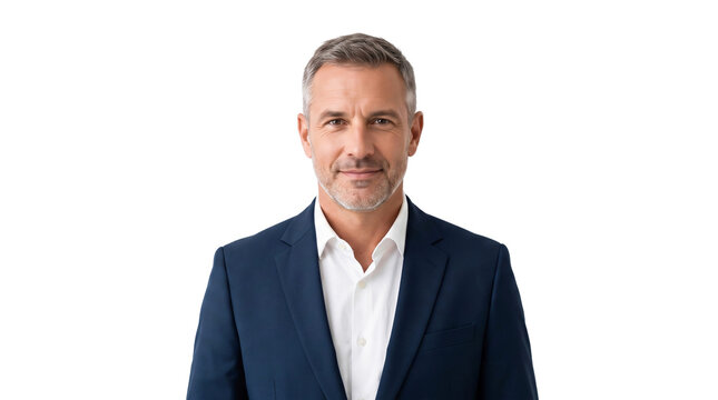 Portrait of a confident senior businessman in a suit isolated on transparent background