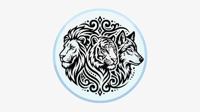 Elegant Wolf Head Artwork Circle.