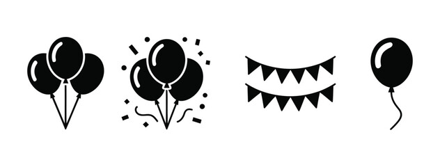 Celebration vector icon collection, balloons and party banner symbols for birthdays, festivals, anniversaries, event decorations and festive greeting designs. © Khoteza