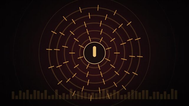 Abstract animated encryption lock with rotating tumbler rings drawn as cool blue-white glowing lines and dots on a deep dark background. Clean minimal motion graphics element with free space around it