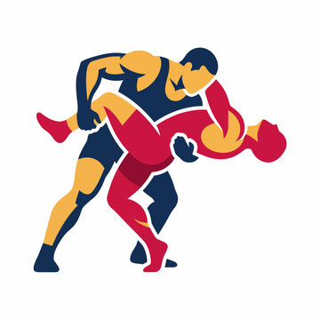 Vector illustration of two wrestlers in action