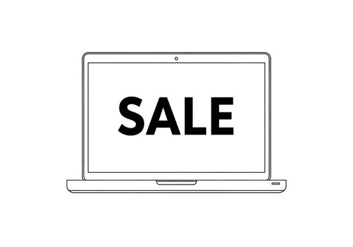 Laptop computer with sale text.