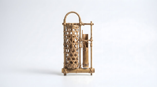 Miniature Indonesian traditional bamboo musical instrument angklung isolated on white background