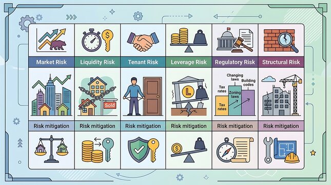 Real estate investment risks and mitigation strategy infographic