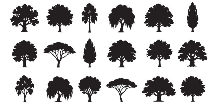 Various tree and bush silhouette vector collection vector illustrator eps10