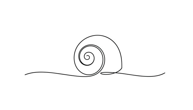 Elegant continuous one-line drawing of a spiraled snail shell representing slow and steady progress on a white background.