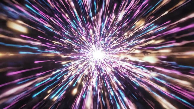 Abstract glowing energy lines rushing forward through dark space symbolizing continuous progress and conceptual acceleration of digital technology