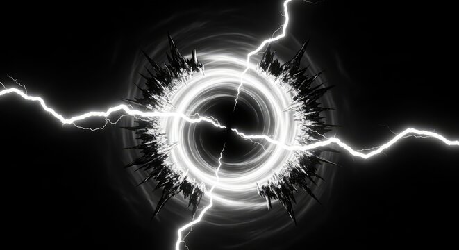 Dark electric vortex with powerful white lightning bolts.