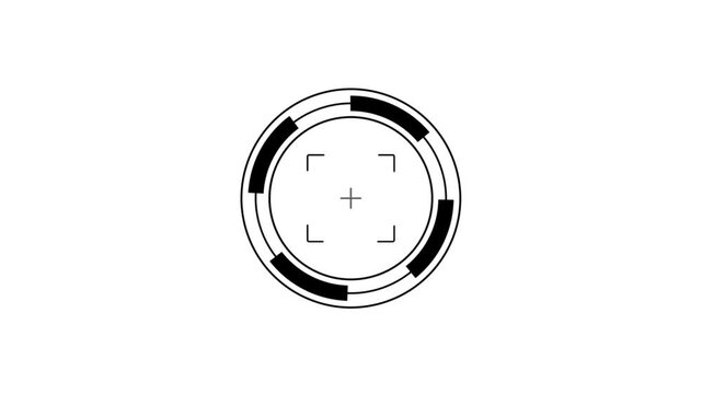 Modern Circular Camera Focus Reticule HUD Interface Icon with Precision Target Cross hair, Digital on white Background.