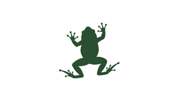 Dark green silhouette of a tree frog viewed from above, with spread toes, isolated on a clean white background.