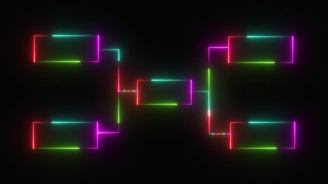 Glowing neon line Business hierarchy organogram chart infographics icon isolated on black background...